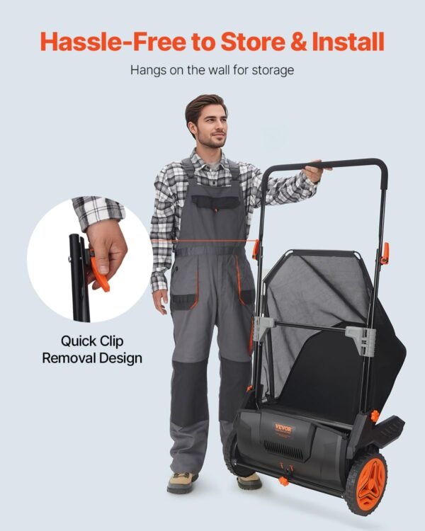 VEVOR Push Lawn Sweeper, Various specifications, Leaf & Grass Collector, Strong Rubber Wheels & Heavy Duty Thickened Steel Durable to Use with Large Capacity. Mesh Collection Hopper Bag, Spinning Brushes - Image 6