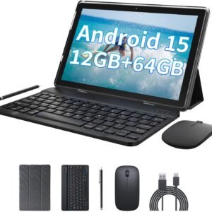 PRITOM 10.1" Android 15 Tablet with Keyboard, Mouse, Stylus, Case & Kickstand - 64GB, 6000mAh Battery